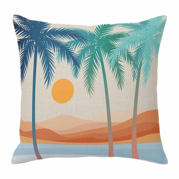Pillow Covers 18x18 Inch, Boho Summer Beach Linen Pillowcase with Invisible Zipper, Abstract Tropical Palm Trees Burlap Decorative Throw Pillow Covers Cushion Case for Couch Sofa Bed Living Room