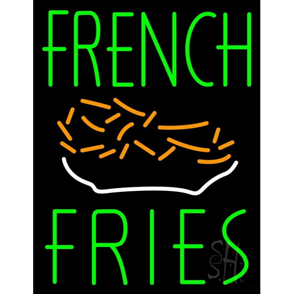 Vertical French Fries Logo LED Neon Sign 15 x 19 - inches, Clear Edge Cut Acrylic Backing, with Dimmer - Bright and Premium built indoor LED Neon Sign for restaurant window and interior decor.