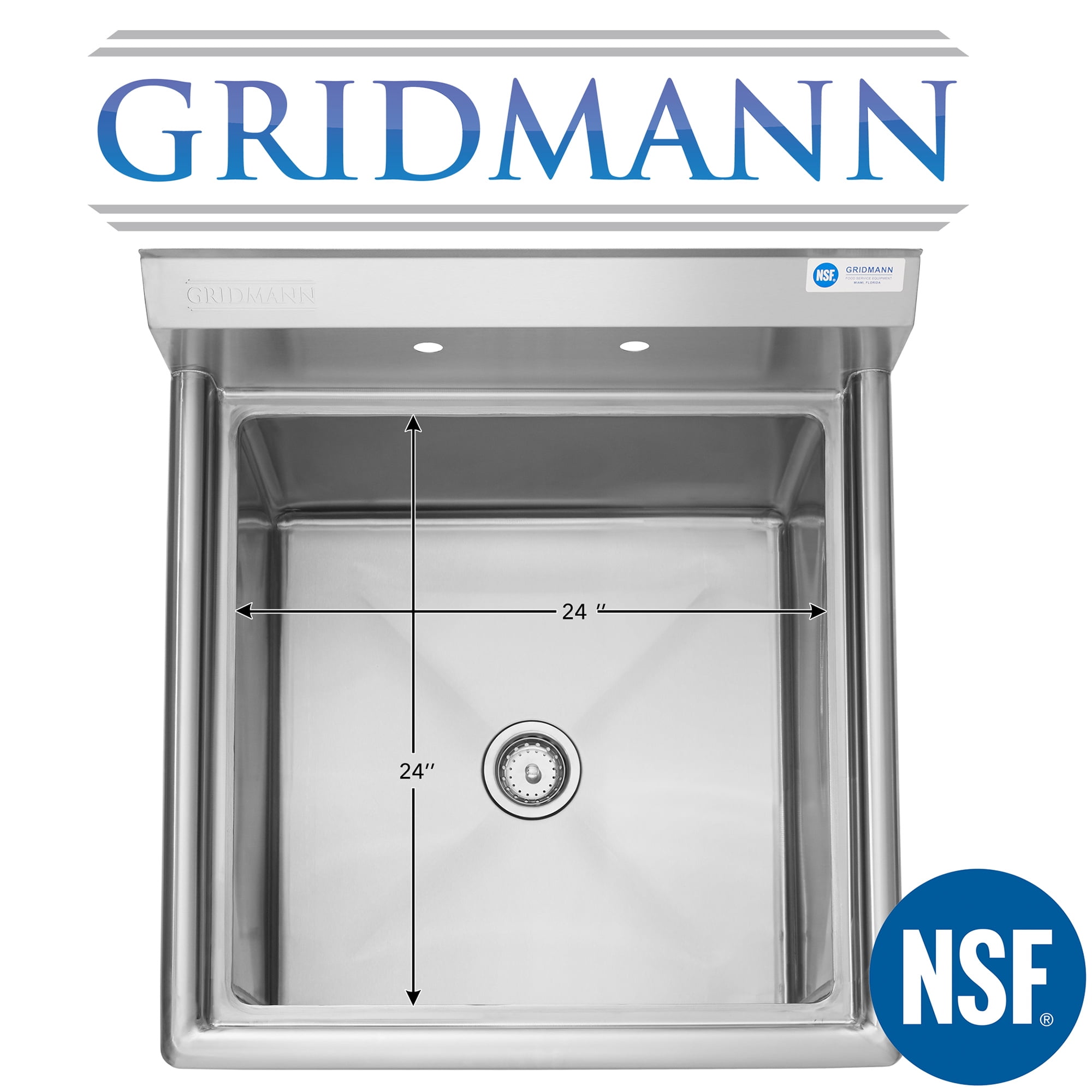 GRIDMANN Stainless Steel Utility Sink with 24" x 24" Bowl, NSF Commercial Kitchen Prep Sink