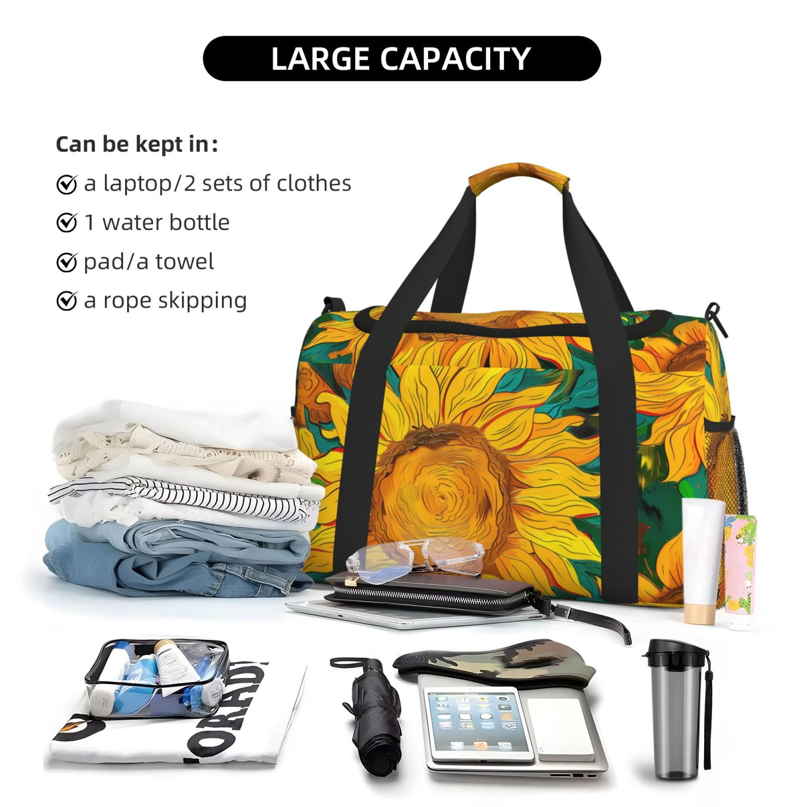 Fuzoiu Vibrant Sunflower Painting Print Travel Duffle Bag,Carry On Tote Bags,Duffel Bag,Sport Gym Bag, Hospital Bag for Labor and Delivery, Overnight Bag,Luggage Bag