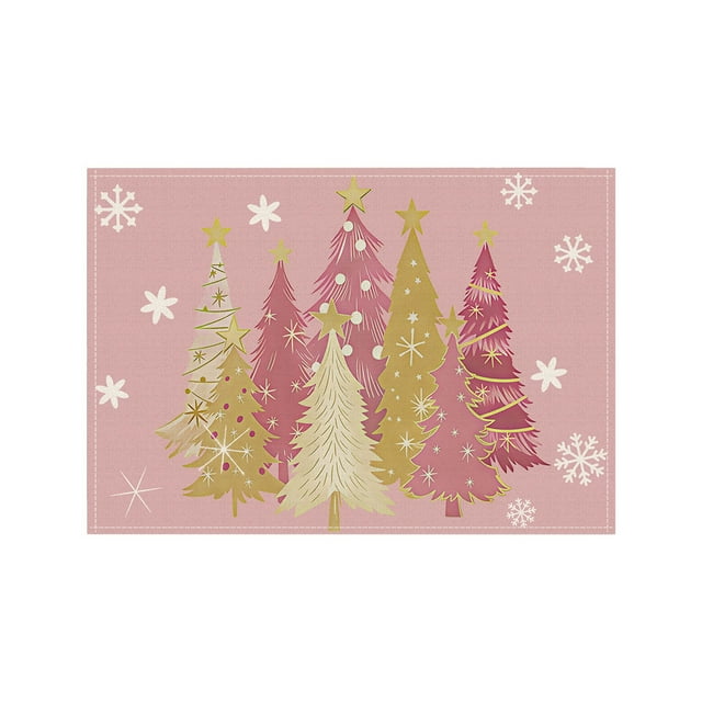 Christmas Table Decorations 17.71 in x 11.81 in Insulated Fabric Placemats with Christmas Tree Pattern in Pink Red Green