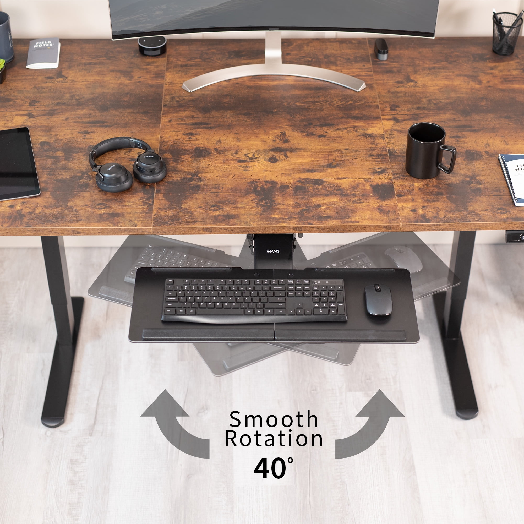 VIVO Adjustable Keyboard Mouse Tray Deluxe Rolling Track Under Table Desk Mount