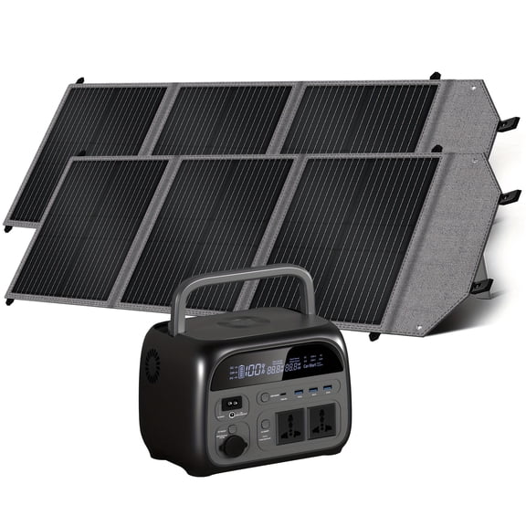 Ctolity 500W Power Station with 2*100W Solar Panel,Portable Solar Generator Kit Solar Charger Backup Battery for Camping