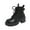 Black, variant on Beige Women Front Lace Up Ankle Boots Round Toe Side Zipper Chunky Heel Mid Heel Solid Color Casual Winter Style