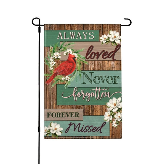 Jbralid Cardinal Memorial Garden Flag 12x18 Inch Double Sided Outside, Always Loved Never Forgotten Memorial Day Gravesite Saying Yard Outdoor Decoration