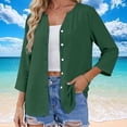 thumbnail image 2 of Wxolcjlv Button Front 3/4 Sleeve Cardigan for Women Crew Neck Casual Daily Lightweight Outerwear, 2 of 9