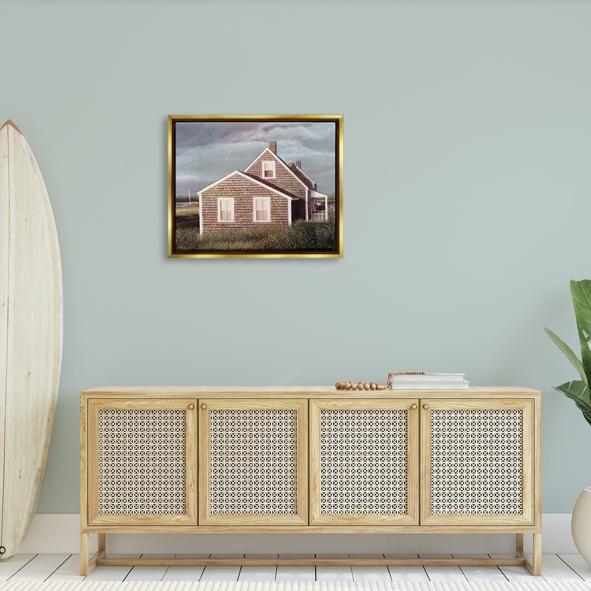 Stupell Industries Coastal Home Atmospheric Beachside Cloudy Sky Photograph Metallic Gold Floating Framed Canvas Print Wall Art, Design by Tom Mielko