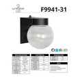 thumbnail image 2 of Luminance LED Wall Mount Porch Fixture With Photocell, 9 Watts, 4000K/Cool White, 850 Lumen, Black/Clear Prismatic Globe F9941-31-1, 2 of 2