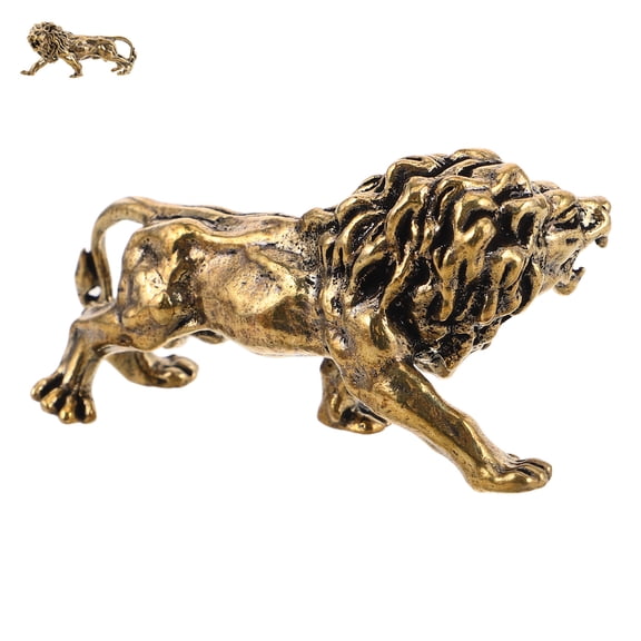 LOLIPPYY Golden Copper Lion Statue Metal Figurine Decorative Sculpture for Office Desk, Living Room, Home or Study Room Decor