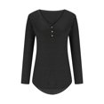 thumbnail image 4 of tarylea Fall Tops for Women V Neck Chest Button Tunic U Shaped Hem Long Sleeve Tops Loose Casual Shirts, 4 of 6