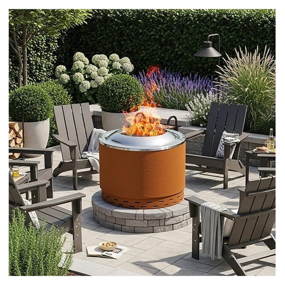 20" Dia Smokeless Outdoor with Pre-Rusted Finish, 16 Gauge Corten Steel & Stainless Steel Wood Burning Firepit, Backyard Patio Flame Stove with Removable Pan