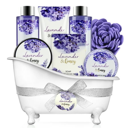 Bath and Body Set - 8 Pcs Bath Spa Gift Sets with Lavender and Honey Scent, Includes Bubble Bath, Shower Gel, Soap, Body Lotion, Bath Salt and More, Perfect Gift Basket for Pampering and Relaxation