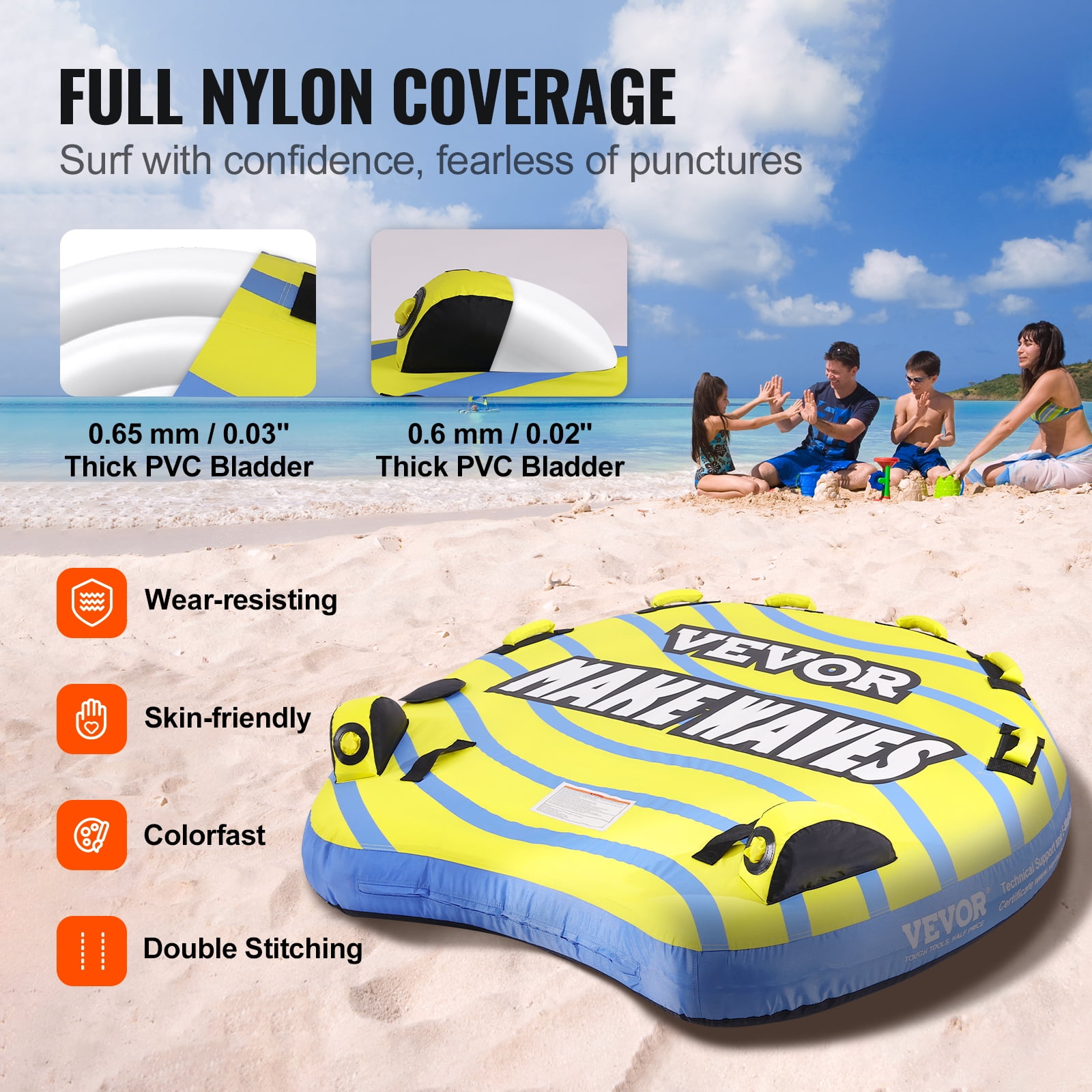 SKYSHALO Inflatable Towable Tube for Boating 1-3 Rider with Bumper Fins Water Sport Sansujyuku sansujyuku.com