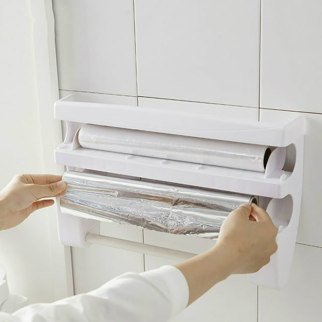 Boovnll Kitchen Organizers and Storage, Multi Functional Cling Film Cutter Wall Mounted Kitchen Tissue Sliding Knife Type Tin Foil Cutting Box Storage Rack, Kitchen Rack, Organization and Storage