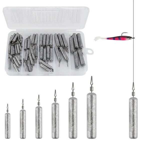 Dr.Fish 50PCS/Box Fishing Drop Shot Weights, Drop Shot Rig Lead Skinny Sinkers Weights with Swivels for Freshwater Bass Trout Salmon