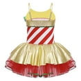 thumbnail image 2 of Yruioon Girl's Metallic Leotard Dance Dress Stripes Xmas Christmas Dress Up Costume Red 14, 2 of 7
