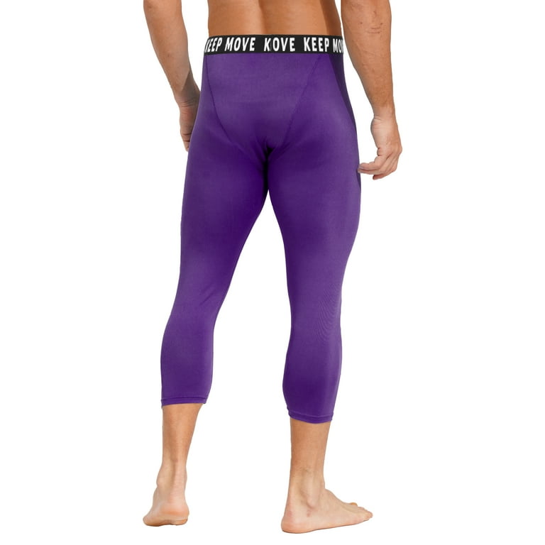 Sinleey Mens Leggings Athletic 3 4 Compression Baselayer Tights Pants Climbing Running Jogging Purple 3XL Walmart