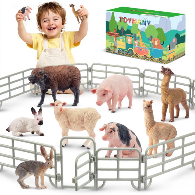 Conjunto de Figuras de Animales de Granja Toymany Realistas 17 Piezas con Cerca