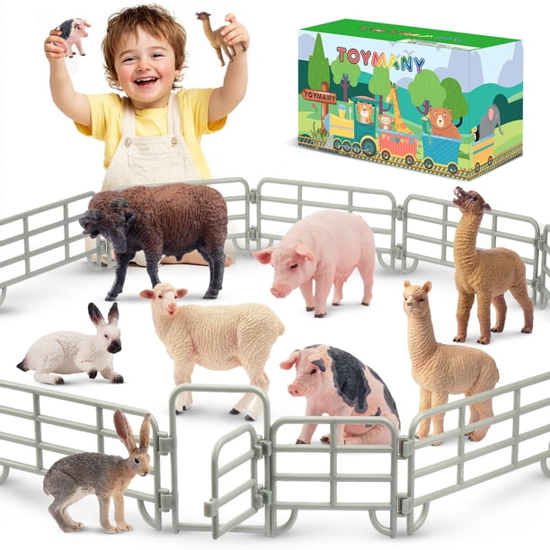 Conjunto de Figuras de Animales de Granja Toymany Realistas 17 Piezas con Cerca