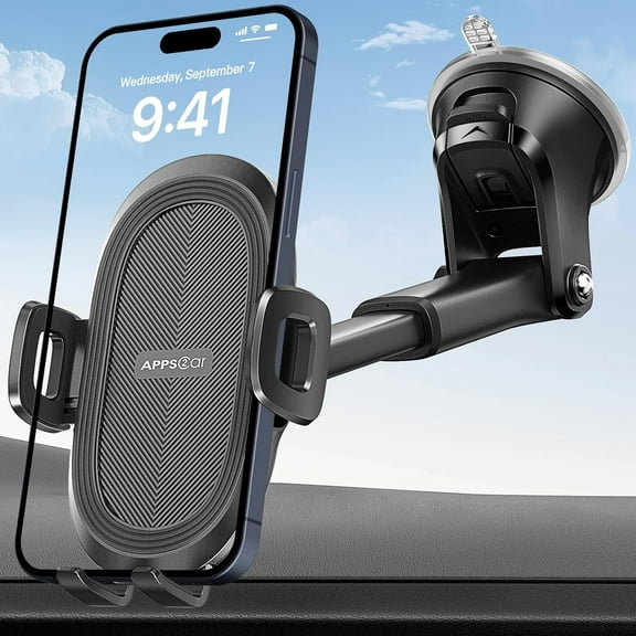 APPS2Car Suction Cup Phone Mount, Universal Holders for Your Car Windshield/Dashboard/Window, Cell Holder with Sticky Gel Pad, Compatible iPhone, Samsung, All Cellphone