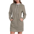 thumbnail image 2 of JURANMO Womens Mini Dresses Drawstring Long Sleeve Casual Hooded Sweatshirt Dress Fashion Fall Tunic Hoodies with Pockets ZC-Brown XL, 2 of 6