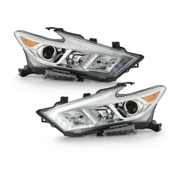 AKKON - Fits 2016-2018 Maxima S SL SV Sedan LED DRL Running Turn Signal Chrome [Halogen Type] Headlights Pair Driver   Passenger