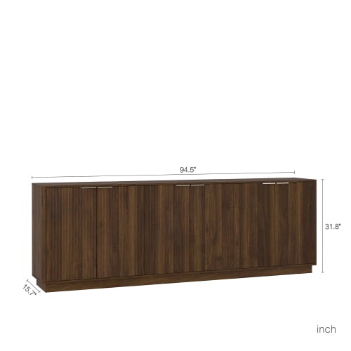 94.5" Modern Fluted Buffet Cabinet with Storage, 6-Door Sideboard Credenza with Adjustable Shelves, Accent Cabinet Console Table for Dining Room, Living Room, TV Stand