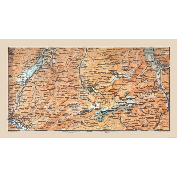 Historic Map - Engelberg Switzerland - Baedeker 1921 - 41.27 x 23 - Vintage Wall Art