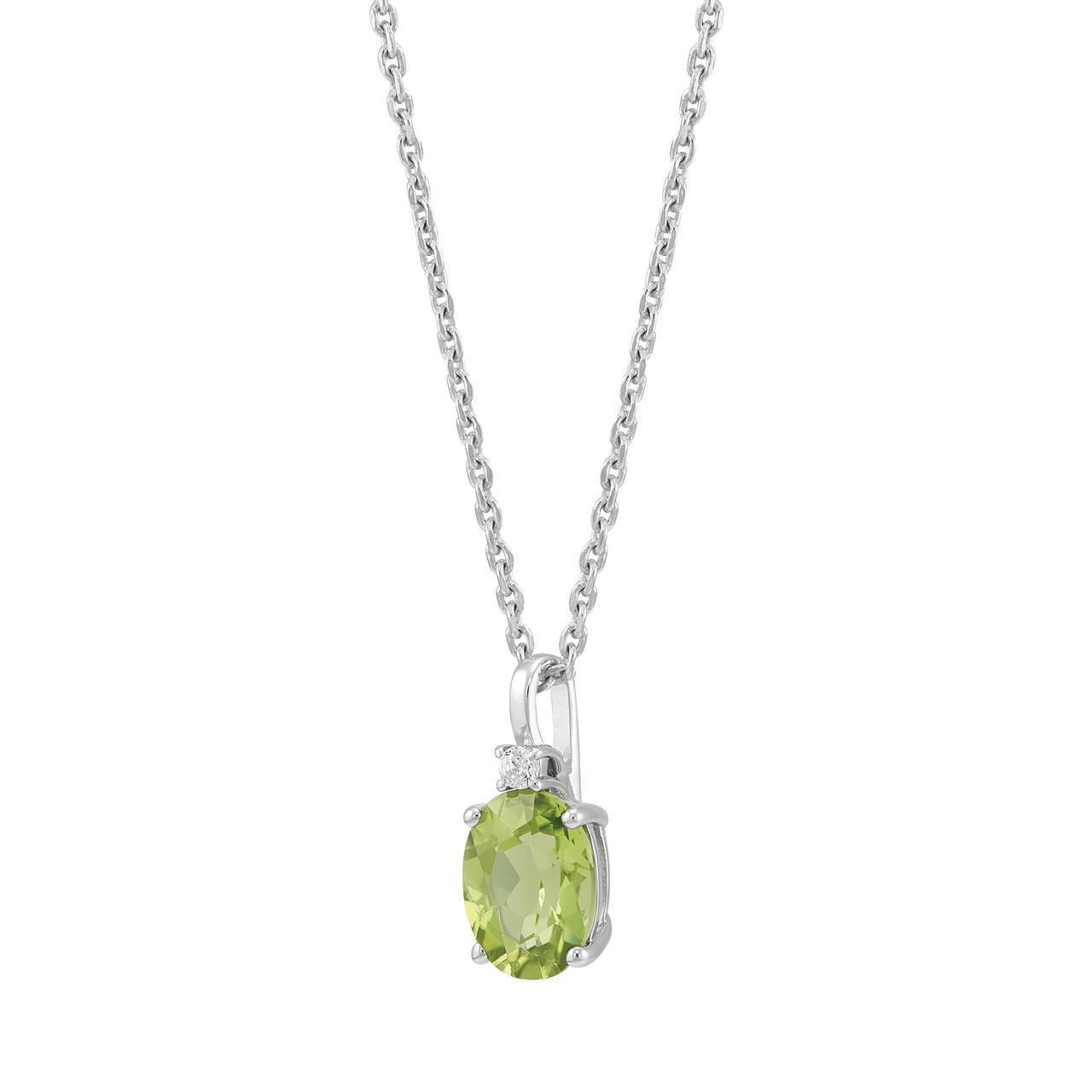 Brilliance Fine Jewelry Peridot and White Cubic Zircoina Pendant Necklace and Studs Set in Sterling Silver