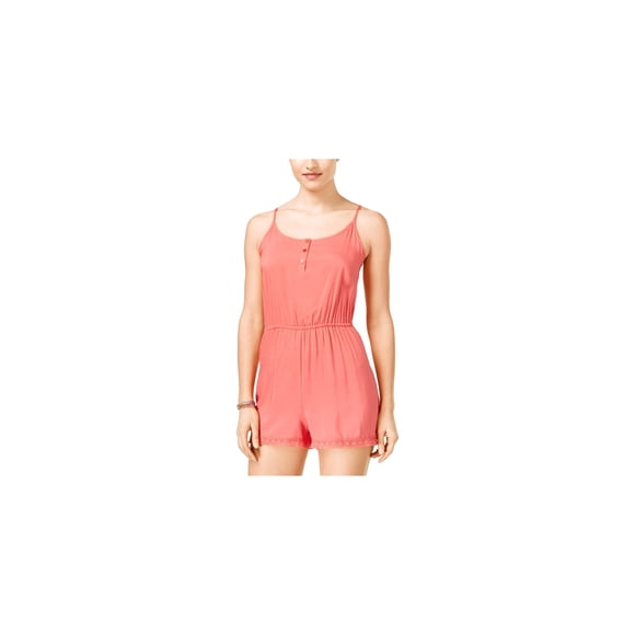 Ultra Flirt Womens Crochet-Trim Romper Mono, Naranja, Grande