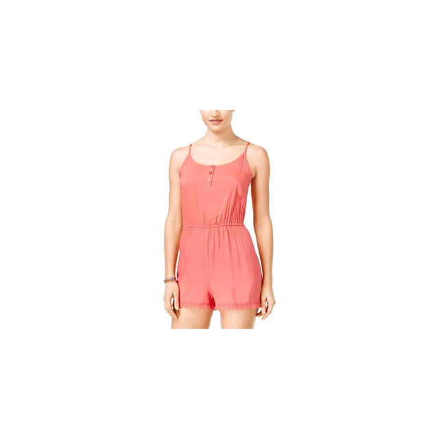 Ultra Flirt Womens Crochet-Trim Romper Mono, Naranja, Grande