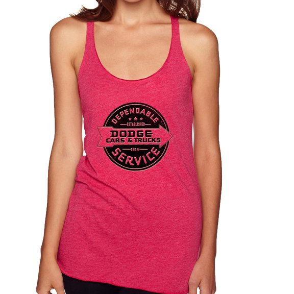 Dependanble Service of Dogde since 1914 | Womens Cars and Trucks Premium Tri-Blend Racerback Tank Top, Shocking Pink, Large