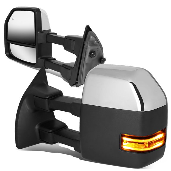 DNA Motoring TWM-051-T999-CH-CL For 1999 to 2007 Ford F250 / F350 / F450 / F550 Super Duty Powered Adjustment Side Towing Mirror w / Heated LED Turn Signal (Chrome Trim) 00 01 02 03 04 05 06