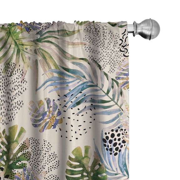 Ambesonne Leaves Nature Print Curtains, Abstract Art, Pair of 28"x95", Eggshell Black Multicolor