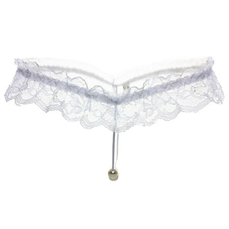 

Women Sexy Faux Pearl Decor Crotch Thong Lace G-string Panties Underwear
