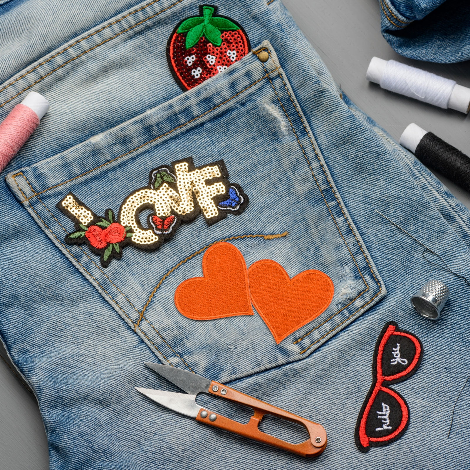 Heart Shaped Iron on Patches 6.8x7cm Embroidered Sew Patches Appliques for Clothing Repair Backpack Shoes Decoration Orange 120Pcs