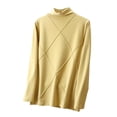 thumbnail image 1 of MIASHUI Women Autumn Winter MultiColor Diamond Pattern Knit Long Sleeve High Neck Thermal Underwear Warm Top Base Layer Yellow,M, 1 of 3