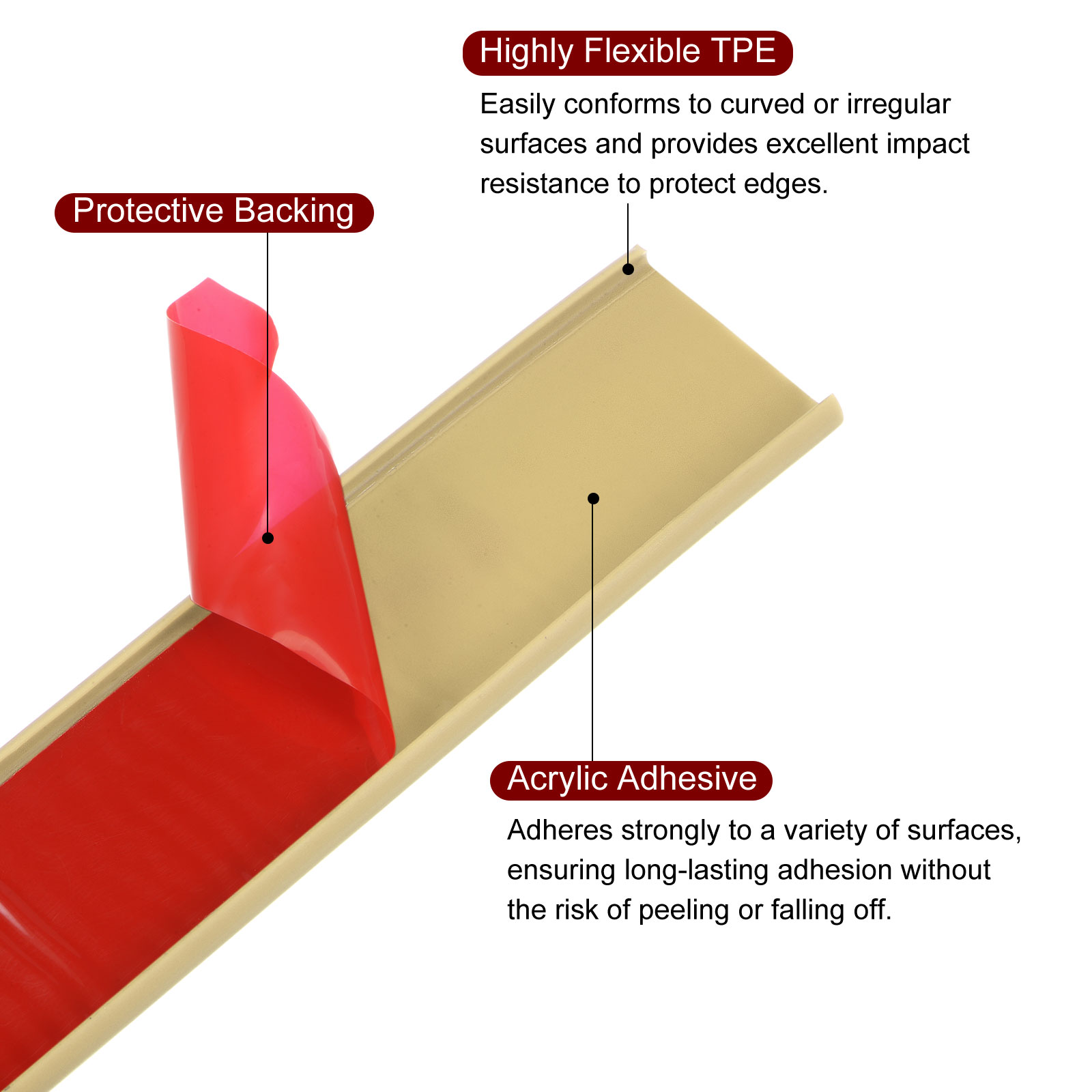 Uxcell 18mm x 5000mm Flexible TPE Self Adhesive U-Shape Veneer Edging Edge Banding Beige