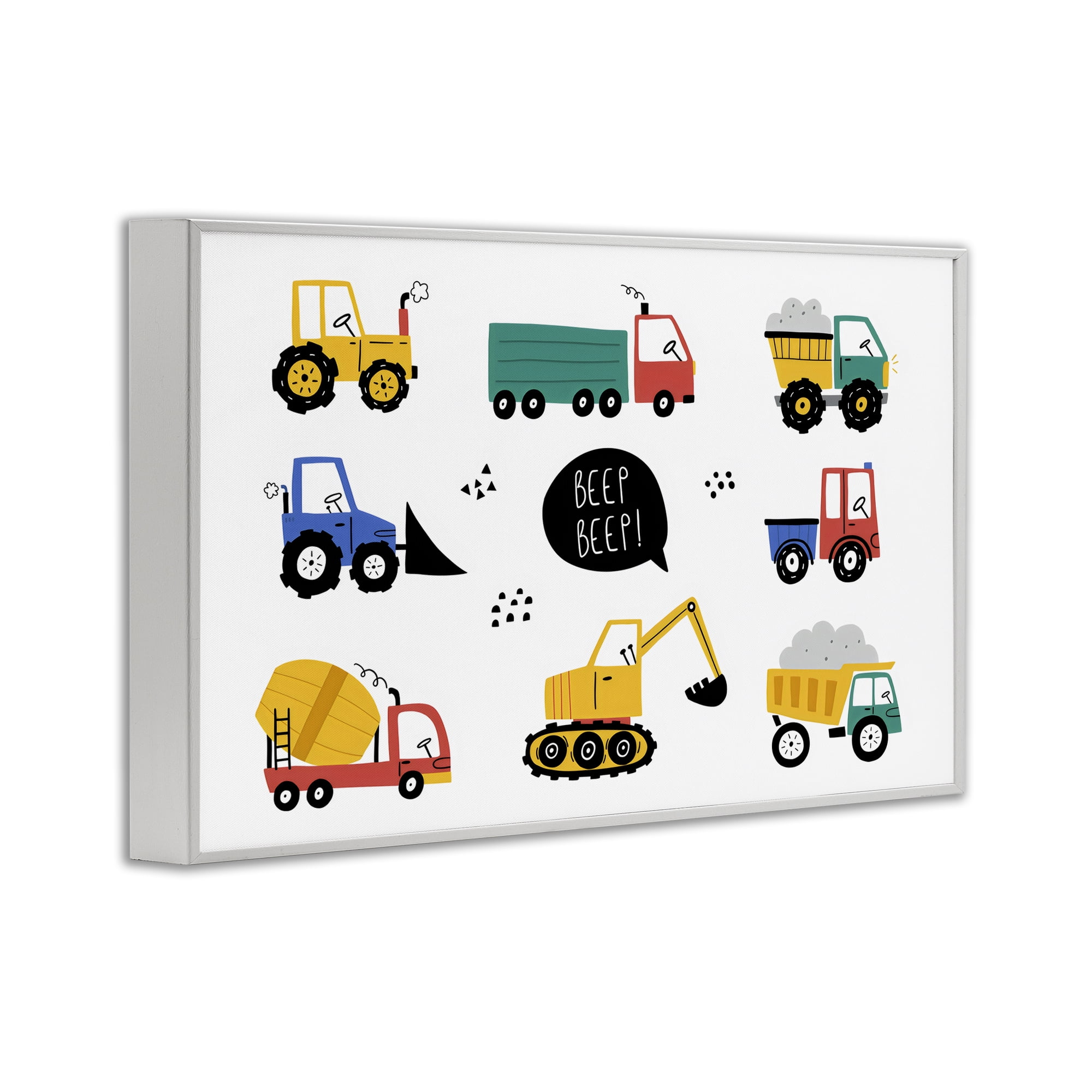 Stupell Industries Beep Construction Vehicles White Framed Giclee Art, design by Creative Studio