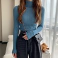 thumbnail image 5 of Women Multicolor Turtleneck Sweater Autumn Solid Color Basic Long Sleeve Slim Fitted Jumpers Ribbed Knit Pullover Top, 5 of 9