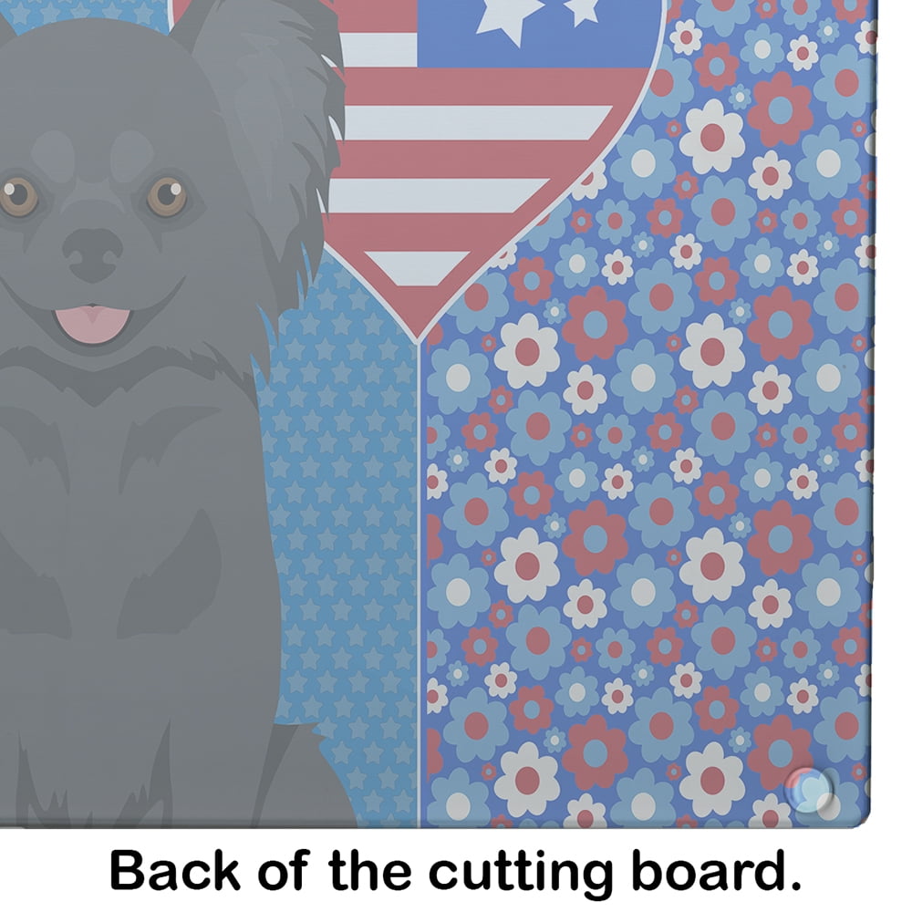 Longhaired Black Chihuahua Glass Cutting Board Large 12 in x 15 in