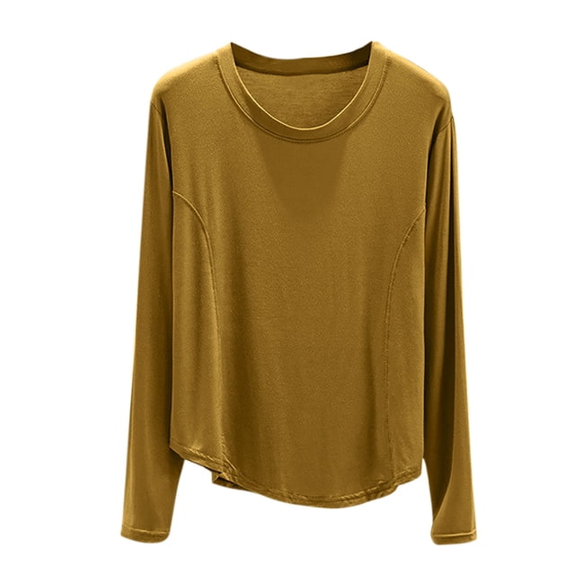 MeetoTime Haut de Pyjama pour Femme, Couleur Unie, Col Rond, Manches Longues, Chandail de Base, Vêtements de Maison