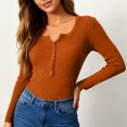 thumbnail image 5 of Women's Long Sleeve Henley Tops Ribbed Knit Slim Fitted Trendy T Shirt Basic Tees Layer 2025 Fall Fashion Outfits Ginger S, 5 of 5
