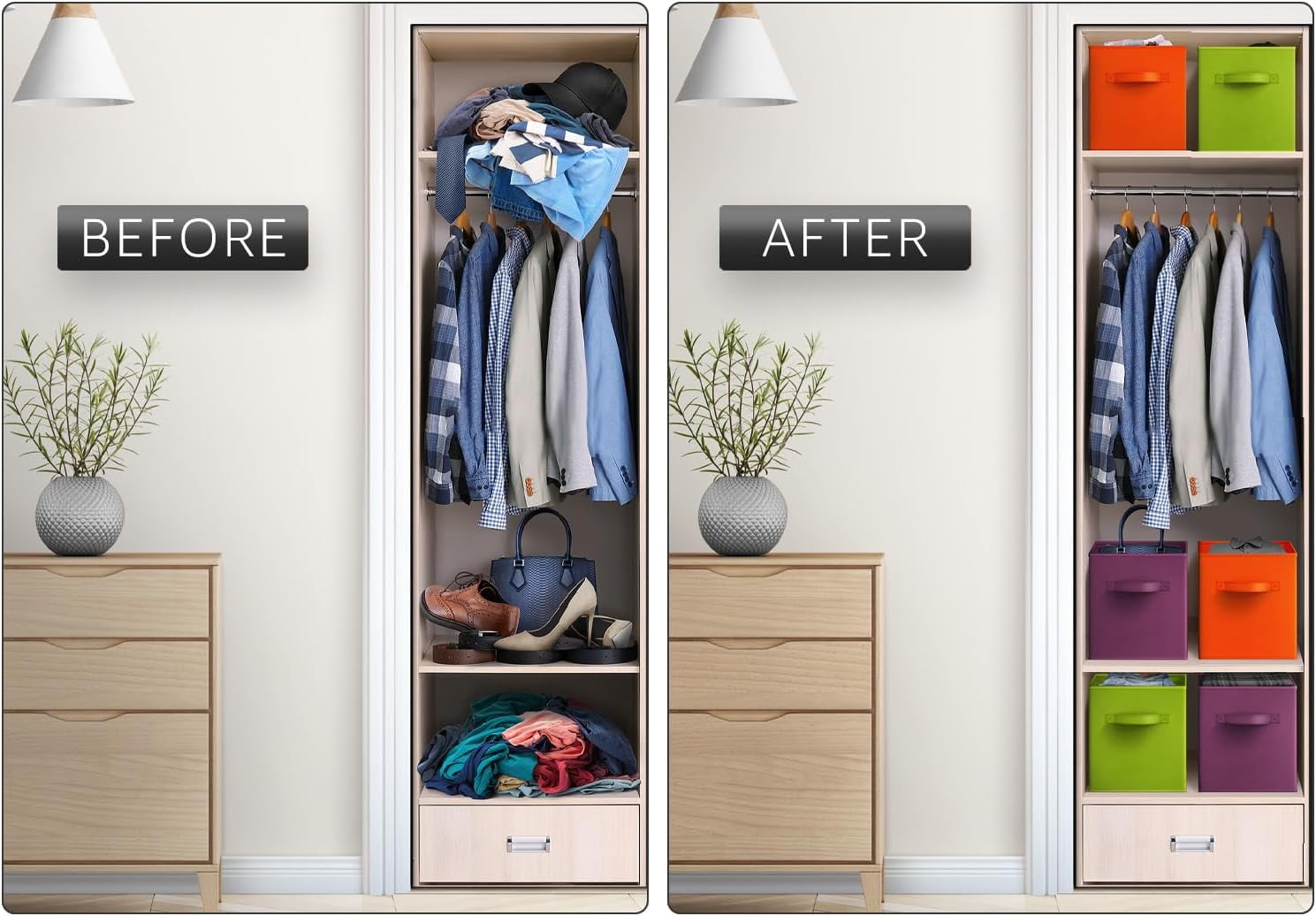 Sorbus Cube Storage Bins - Drawer and Closet Bins, Purple, Green, Orange (6 Pack)