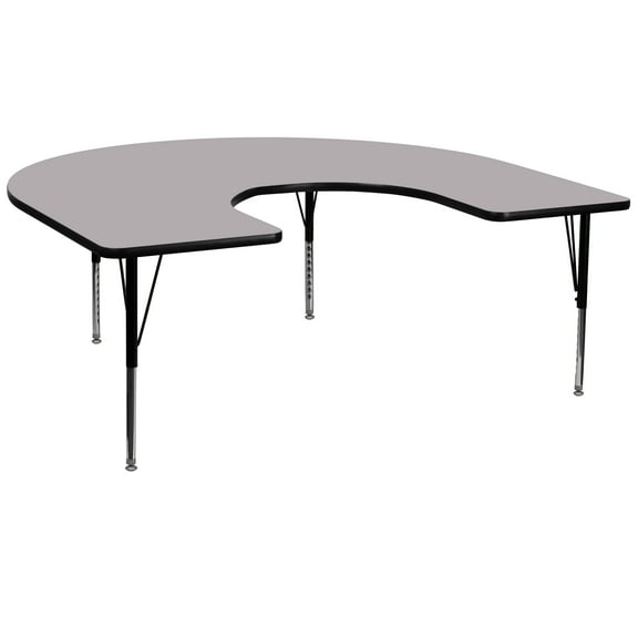 Flash Furniture Wren 60''W x 66''L Horseshoe Grey Thermal Laminate Activity Table - Height Adjustable Short Legs