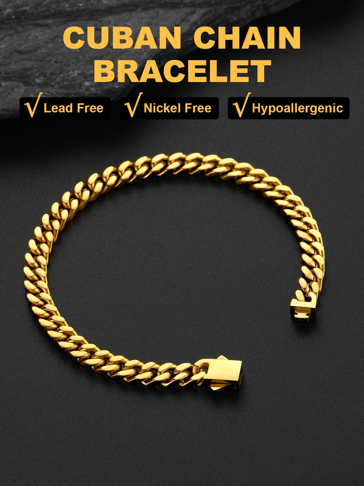 U7 Miami Cuban Bracelet for Men 14K Gold Plated Charm Bracelet 5mm Chain Bracelet Birthday Valentines Jewelry Gift 7.5inch