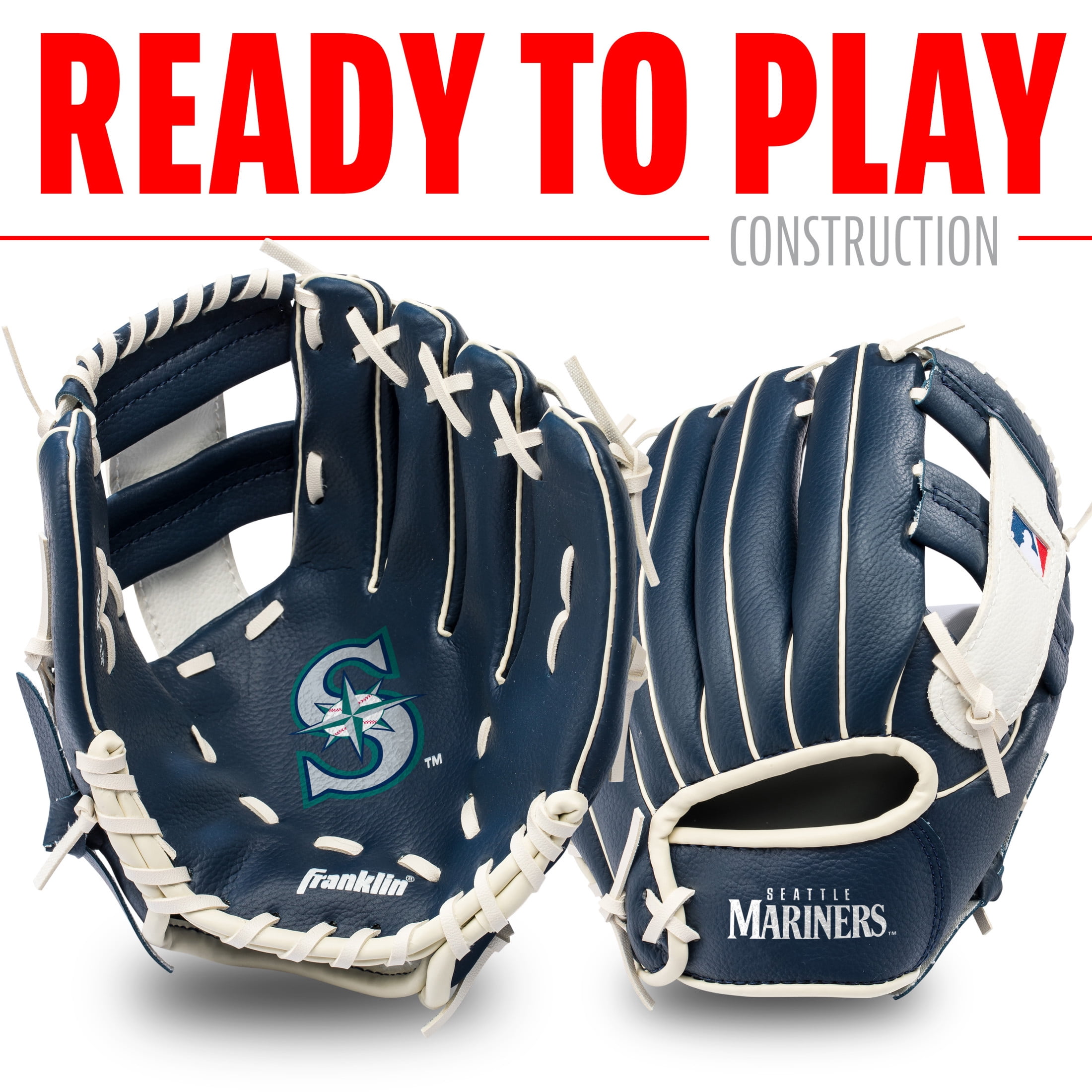 Franklin Sports MLB Seattle Mariners Youth Teeball Glove + Ball Set, 9.5 in