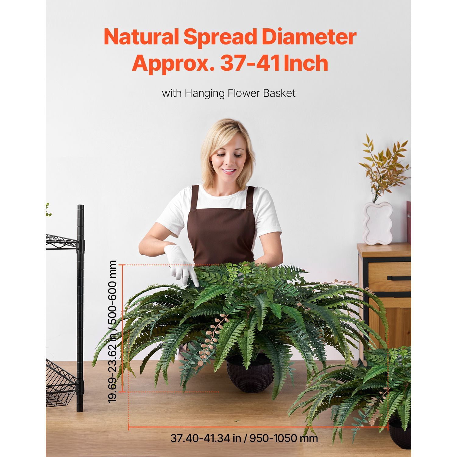Artificial Fern 1-Pack 37-41 Inch Lifelike PE and Silk Plant Dense Branches Hang or Lay Flat Low Maintenance for Indoor Outdoor Decor