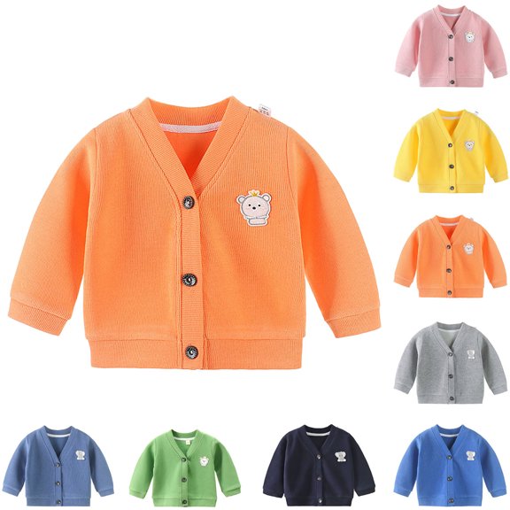 Afuyipoi Boys Girls Solid Knit Cardigan Size 0-11 Long Sleeve Open Front Sweater for Kids School Casual Orange Size 4T
