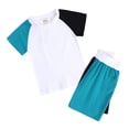 thumbnail image 2 of Bainana Toddler Boys Girls 2 Piece Tracksuit Kids Color Block Short Sleeve T Shirt And Shorts Set Breathable Soft Child Summer Sport Running Athletic Outfits Dark Blue Size 2-3 Years, 2 of 5